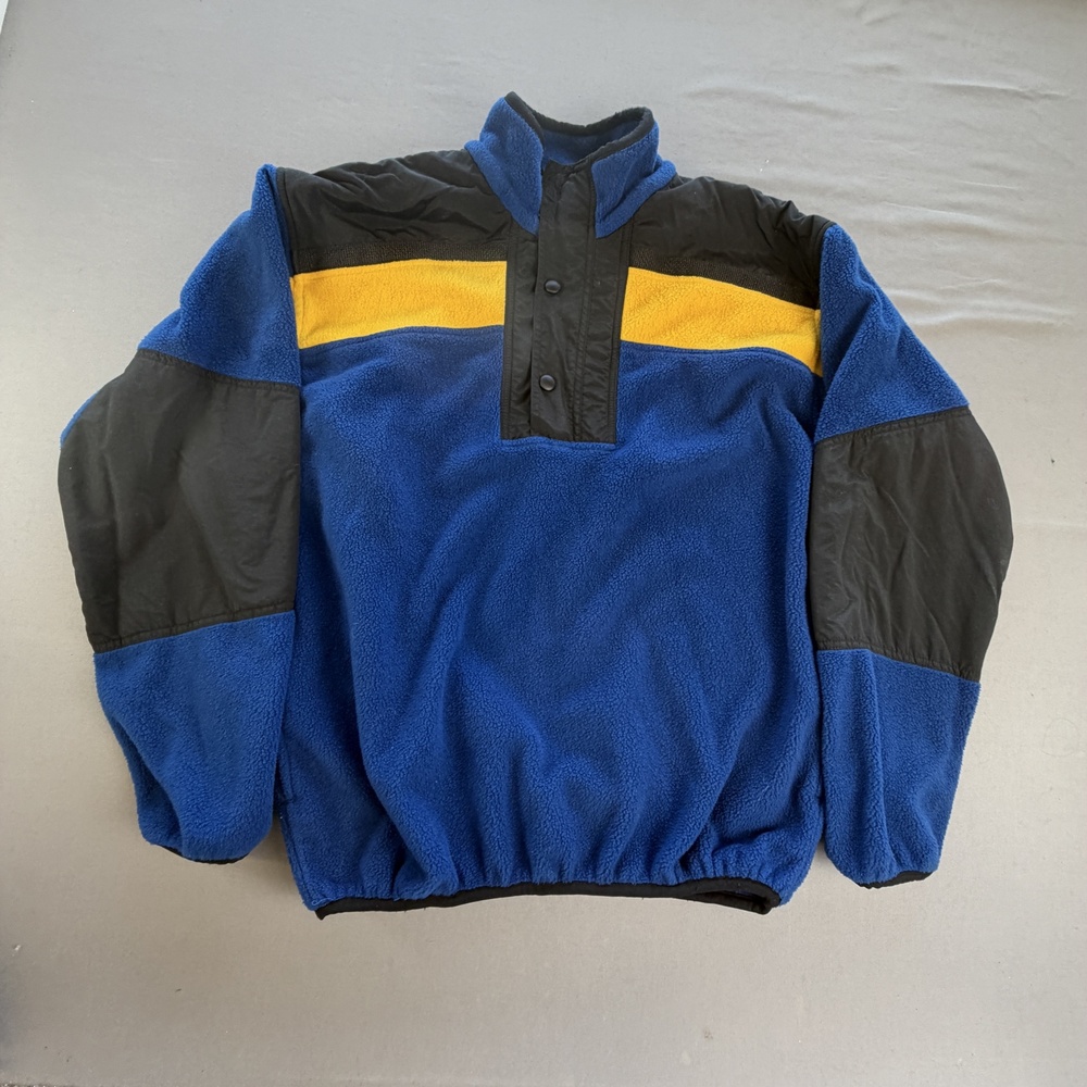 Vtg Obermeyer Jacket Mens Medium Blue Yellow Fleece 1/4 Zip Ski Colorblock